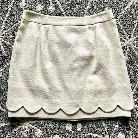 Anthropologie Leifsdottir Linen Layered Scallop Mini Skirt In Cream Size 6 NWT