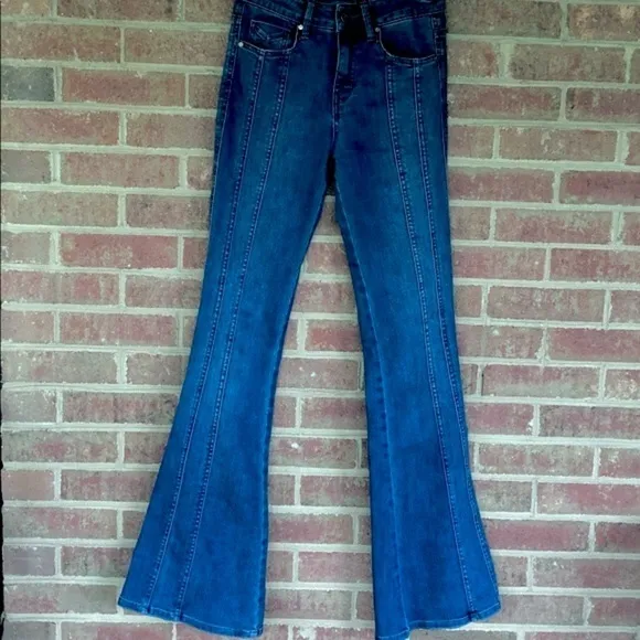 Anthropologie Unpublished Flare Bell Bottoms Blue Tall Jeans size 25 (26x33.5)
