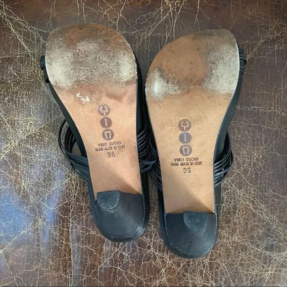 Anthropologie YIN black leather toe loop sandals 6
