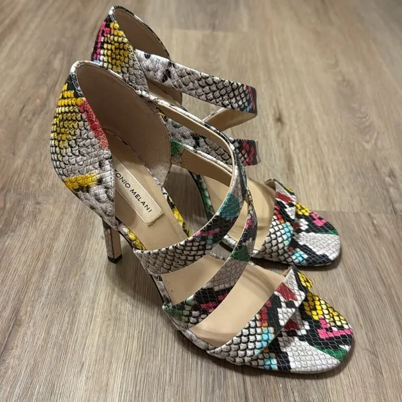 Antonio Melani High Heel Sandals Multi Color Snake Size 9 NEW IN BOX