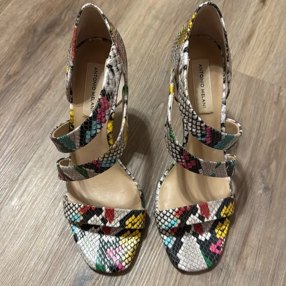 Antonio Melani High Heel Sandals Multi Color Snake Size 9 NEW IN BOX