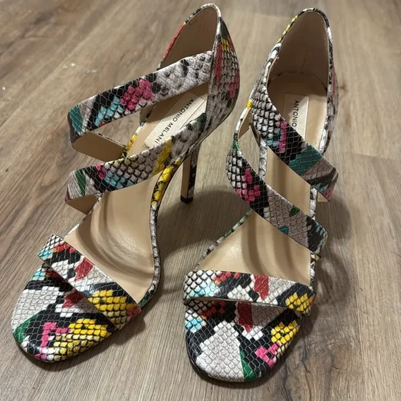 Antonio Melani High Heel Sandals Multi Color Snake Size 9 NEW IN BOX