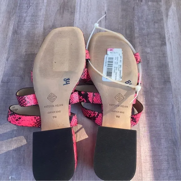 ANTONIO MELANI pink snakeskin slip on heeled sandals sz 8