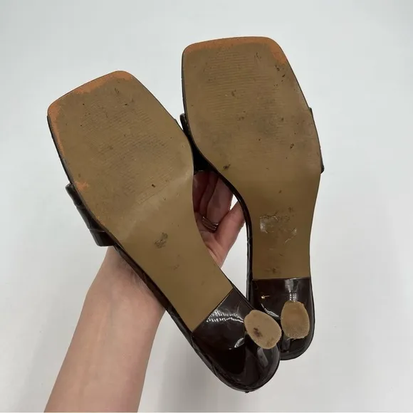 Aqua Day Brown Croc Faux Leather Heeled Sandals Size 6.5