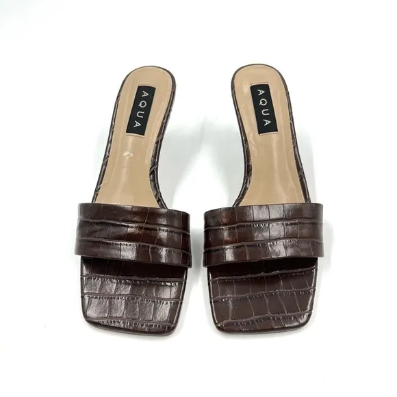Aqua Day Brown Croc Faux Leather Heeled Sandals Size 6.5