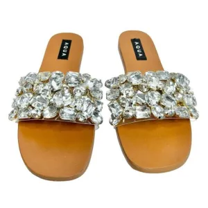 AQUA Sandals Womens Size 6 Embellished Open Toe Summer Slides NEW