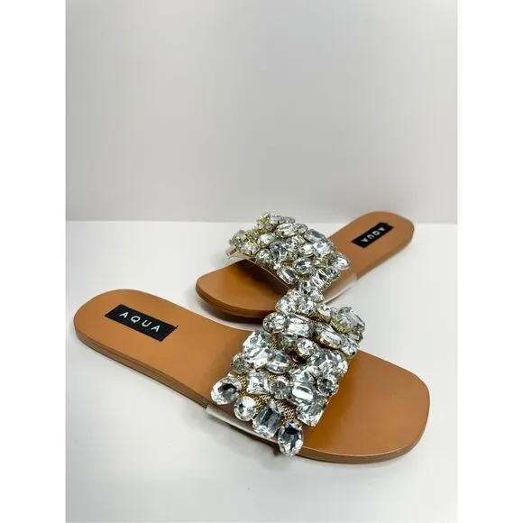 AQUA Sandals Womens Size 6 Embellished Open Toe Summer Slides NEW