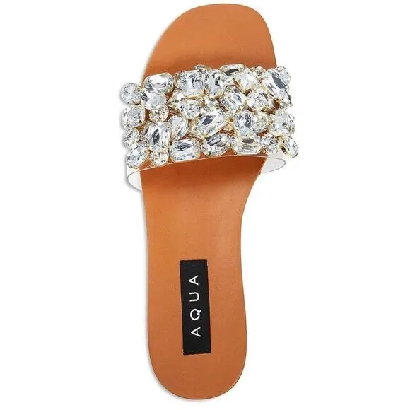 AQUA Sandals Womens Size 6 Embellished Open Toe Summer Slides NEW