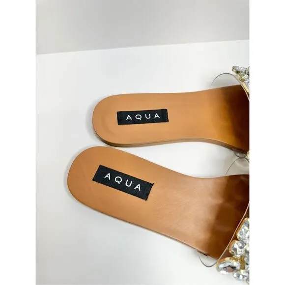 AQUA Sandals Womens Size 6 Embellished Open Toe Summer Slides NEW