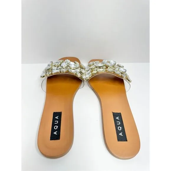 AQUA Sandals Womens Size 6 Embellished Open Toe Summer Slides NEW