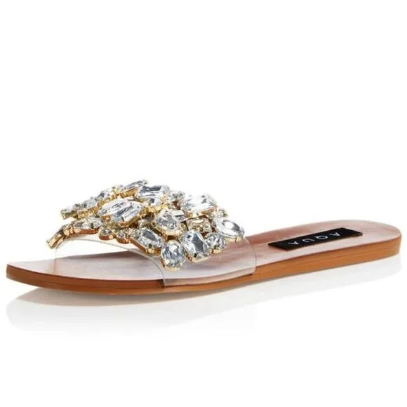 AQUA Sandals Womens Size 6 Embellished Open Toe Summer Slides NEW