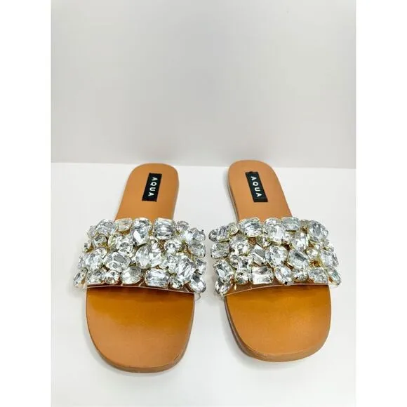AQUA Sandals Womens Size 6 Embellished Open Toe Summer Slides NEW