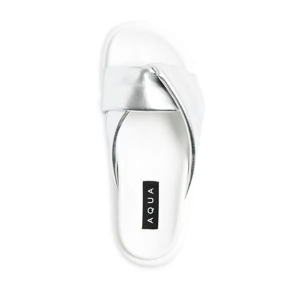 AQUA Womens Silver Ryle Round Toe Platform Slip On Slide Sandals Shoes 9.5 M