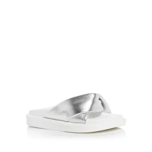 AQUA Womens Silver Ryle Round Toe Platform Slip On Slide Sandals Shoes 9.5 M