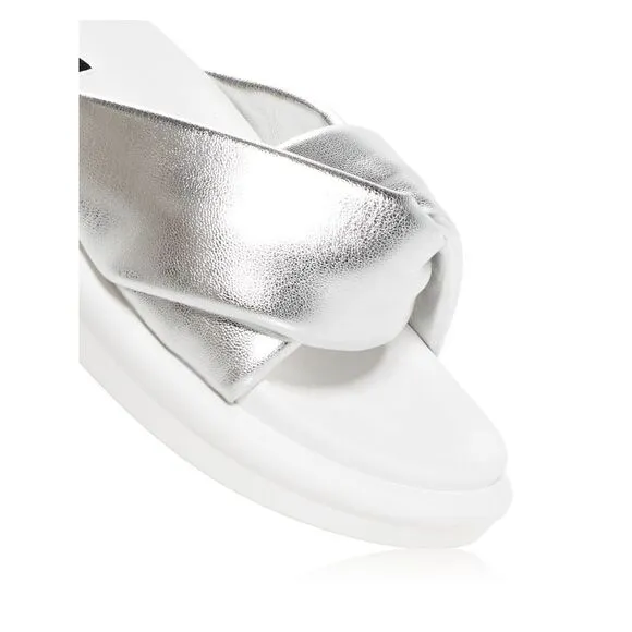 AQUA Womens Silver Ryle Round Toe Platform Slip On Slide Sandals Shoes 9.5 M