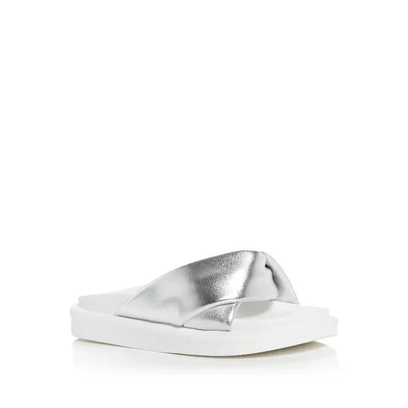 AQUA Womens Silver Ryle Round Toe Platform Slip On Slide Sandals Shoes 9.5 M