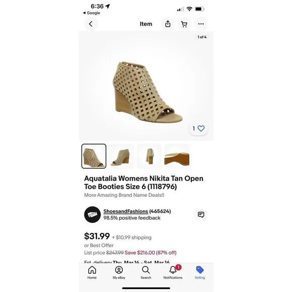 Aquatalia Nikita Tan Perforated Leather Open Toe Wedge Sandals sz 9 EUC
