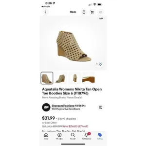 Aquatalia Nikita Tan Perforated Leather Open Toe Wedge Sandals sz 9 EUC