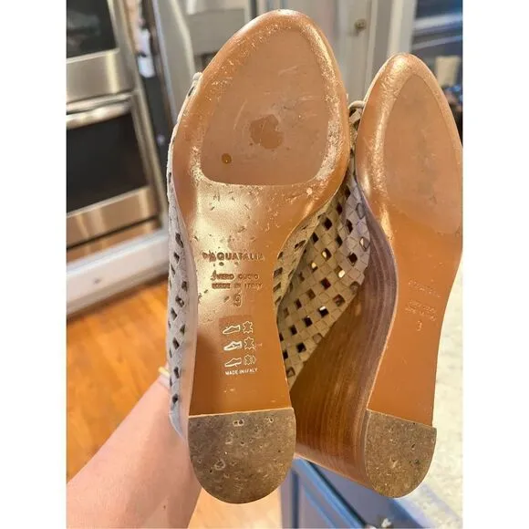 Aquatalia Nikita Tan Perforated Leather Open Toe Wedge Sandals sz 9 EUC