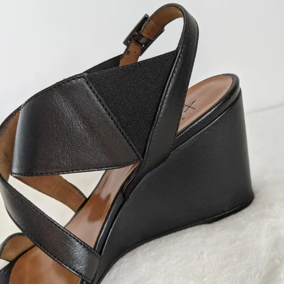 Aquatalia Sandals Nappa Leather Open Toe Slingback Strappy Wedge Black 10 NWOB