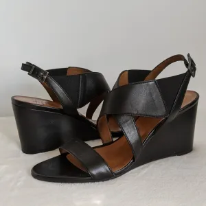 Aquatalia Sandals Nappa Leather Open Toe Slingback Strappy Wedge Black 10 NWOB
