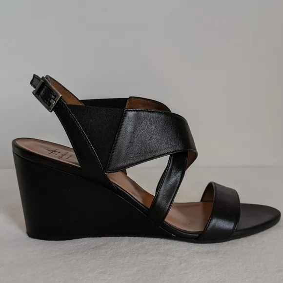 Aquatalia Sandals Nappa Leather Open Toe Slingback Strappy Wedge Black 10 NWOB