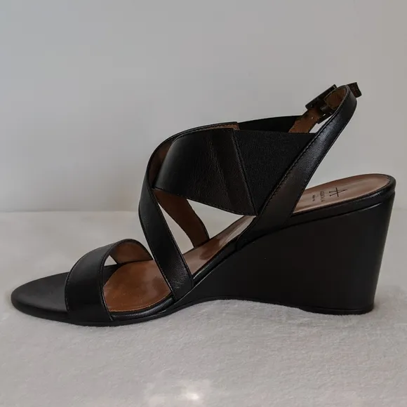 Aquatalia Sandals Nappa Leather Open Toe Slingback Strappy Wedge Black 10 NWOB