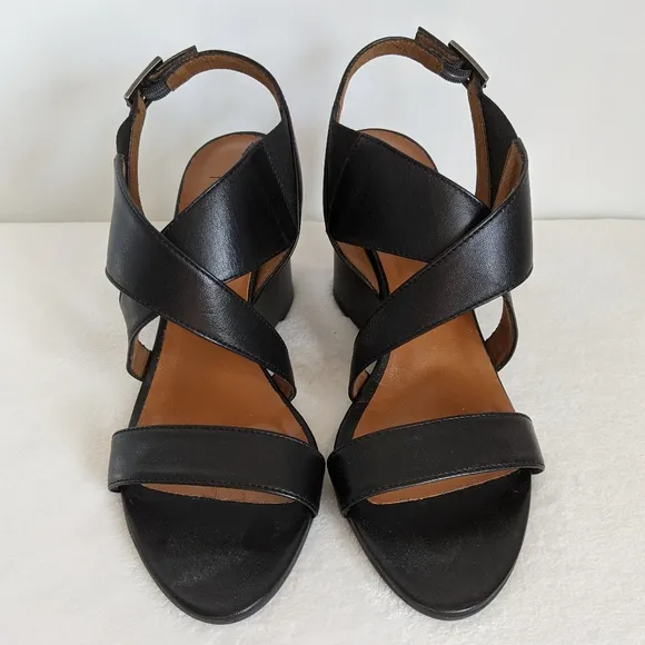 Aquatalia Sandals Nappa Leather Open Toe Slingback Strappy Wedge Black 10 NWOB