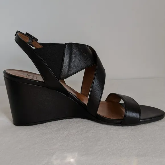 Aquatalia Sandals Nappa Leather Open Toe Slingback Strappy Wedge Black 10 NWOB