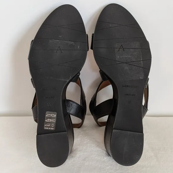 Aquatalia Sandals Nappa Leather Open Toe Slingback Strappy Wedge Black 10 NWOB