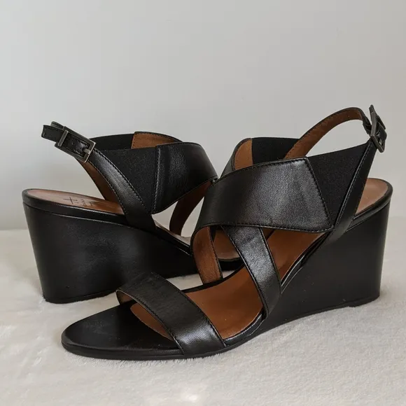 Aquatalia Sandals Nappa Leather Open Toe Slingback Strappy Wedge Black 10 NWOB