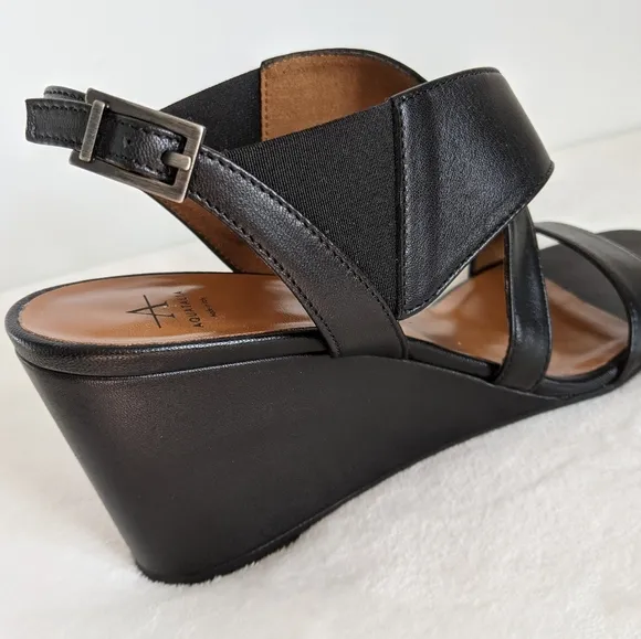 Aquatalia Sandals Nappa Leather Open Toe Slingback Strappy Wedge Black 10 NWOB