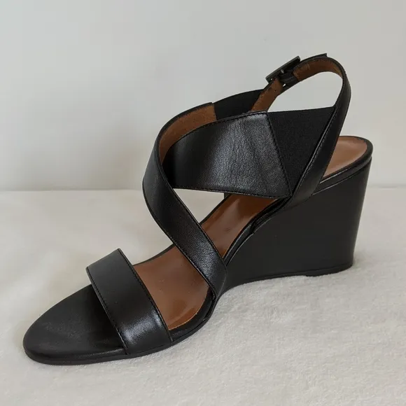 Aquatalia Sandals Nappa Leather Open Toe Slingback Strappy Wedge Black 10 NWOB
