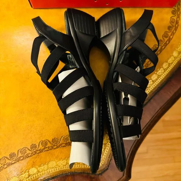 ara Womens Peony Dress Black Solftcalf Leather Gladiator Sandals Size 10 NEW