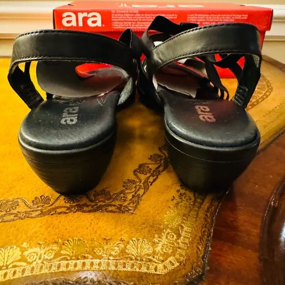 ara Womens Peony Dress Black Solftcalf Leather Gladiator Sandals Size 10 NEW