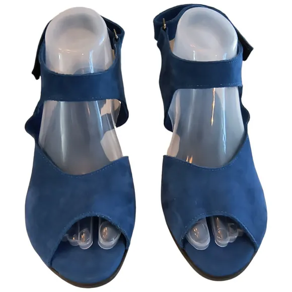 Arche Leather Wedge Peep Toe Sandals Women's Size 41 / US 9.5 Blue Suede