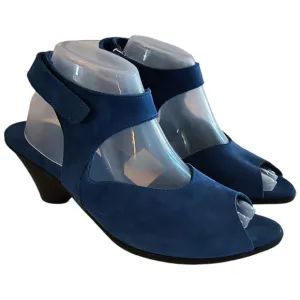 Arche Leather Wedge Peep Toe Sandals Women's Size 41 / US 9.5 Blue Suede