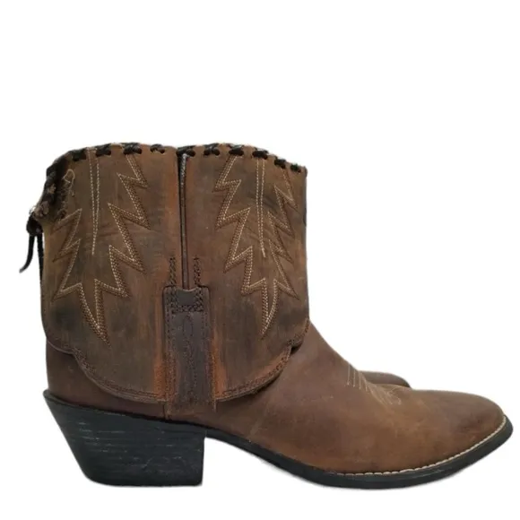 Ariat Brown Leather Factory Custom Folded Shaft Concho Whipstitch Western Boots