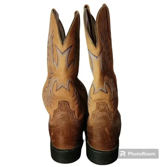 Ariat Men’s Heritage Stockman U-Toe Cowboy Boots Tumbled Barrel Brown Size 10.5