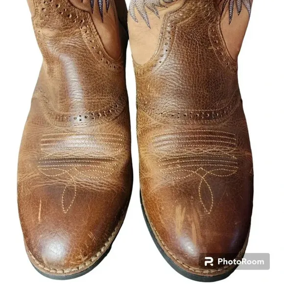 Ariat Men’s Heritage Stockman U-Toe Cowboy Boots Tumbled Barrel Brown Size 10.5