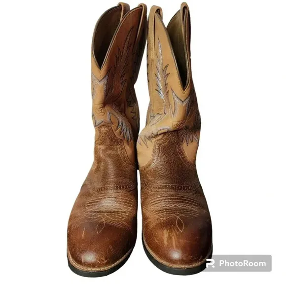 Ariat Men’s Heritage Stockman U-Toe Cowboy Boots Tumbled Barrel Brown Size 10.5