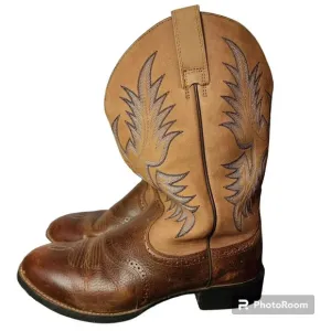 Ariat Men’s Heritage Stockman U-Toe Cowboy Boots Tumbled Barrel Brown Size 10.5