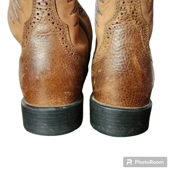 Ariat Men’s Heritage Stockman U-Toe Cowboy Boots Tumbled Barrel Brown Size 10.5