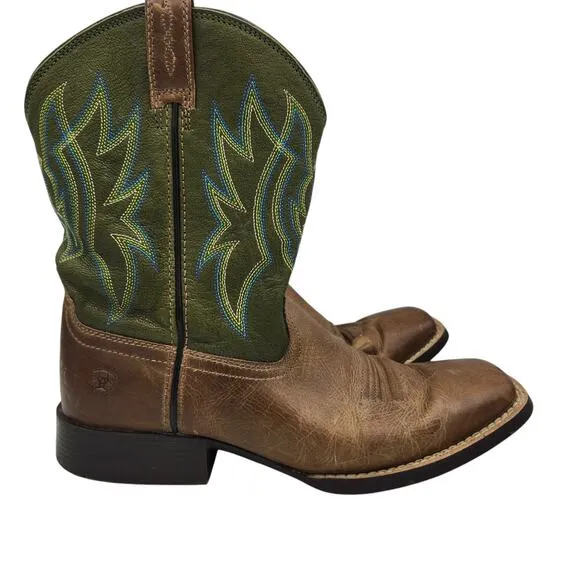 Ariat Pace Setter Leather Western Boots Baked Cookie Green Kid's Size 5.5