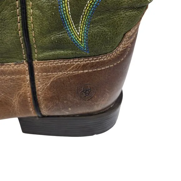 Ariat Pace Setter Leather Western Boots Baked Cookie Green Kid's Size 5.5