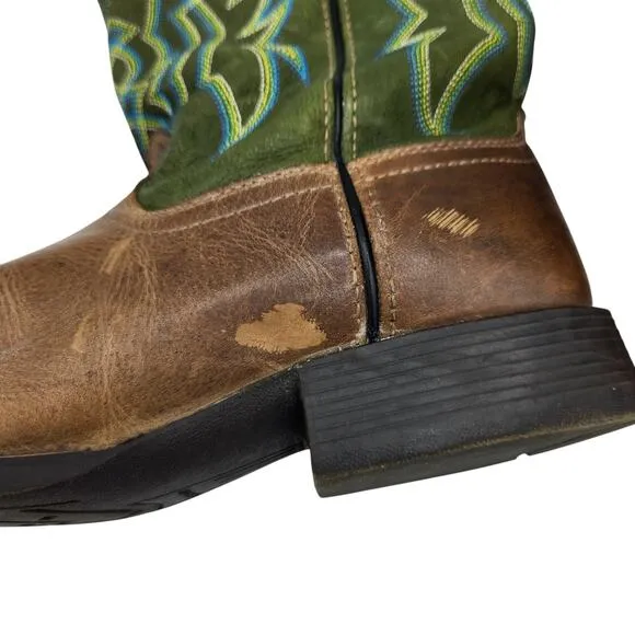Ariat Pace Setter Leather Western Boots Baked Cookie Green Kid's Size 5.5