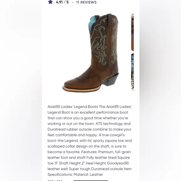 Ariat Women's Legend Leather Western Cowboy Boots - Size 9B