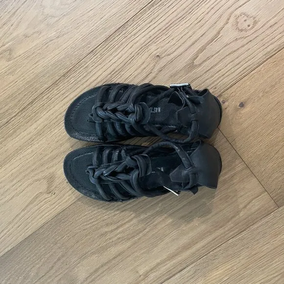 A.S. 98 Black braided leather cage sandal