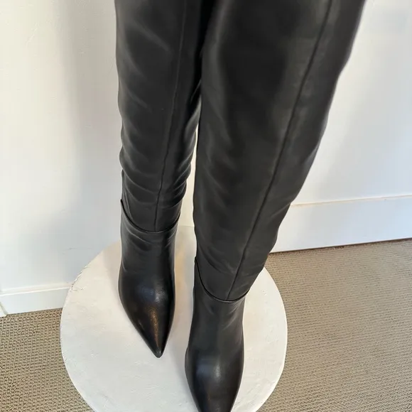 ASH Black Over-the-Knee-High Leather Boots with Cone Heel Size 8 / EU 39