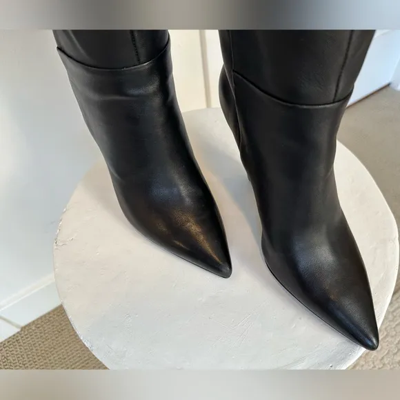 ASH Black Over-the-Knee-High Leather Boots with Cone Heel Size 8 / EU 39
